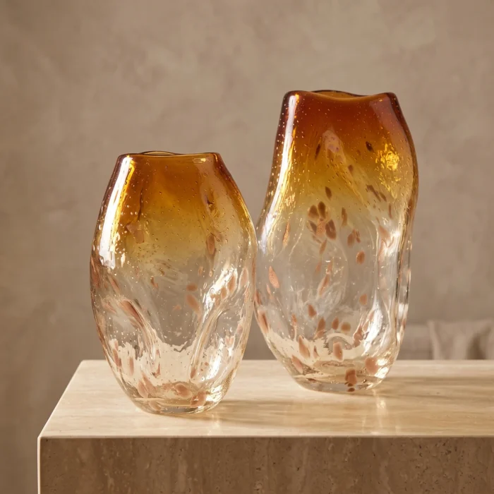 Amber Orange Handblown Glass Vases