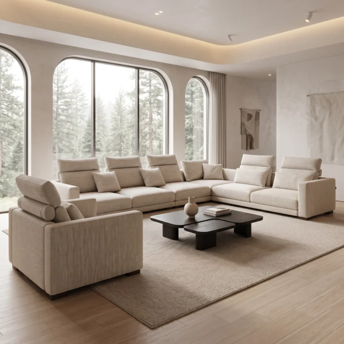 Beige Fabric U Shape Sectional