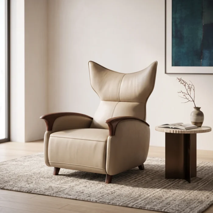 Beige Leather Wingback Recliner