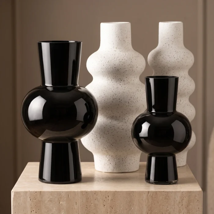 Black Glass Hourglass Vases