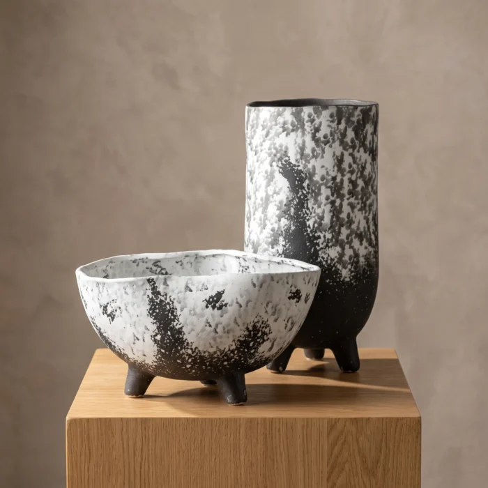 Black White Marble Bowls Pedestals