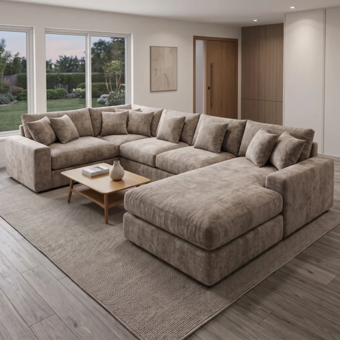 Brown Fabric U Shape Sectional