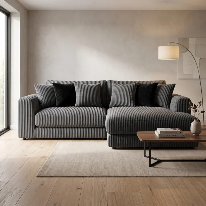 Charcoal Grey Corduroy Sectional Sofa