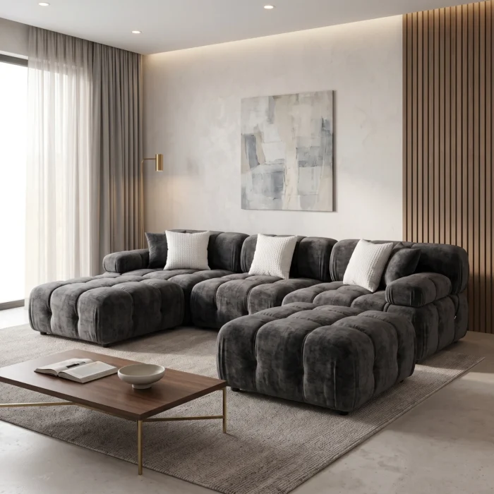 Charcoal Grey Modular Tufted Sofa