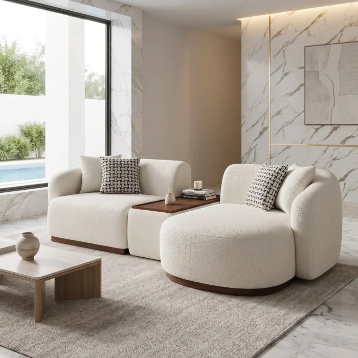 Cream Curved Boucle Sectional