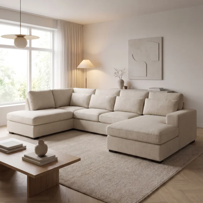 Cream Fabric L Shape Sectional