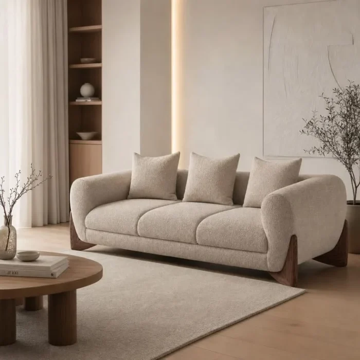 Cream Fabric Three Seater Sofa