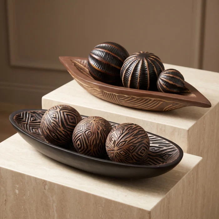 Dark Brown Leaf Tray Decorative Spheres