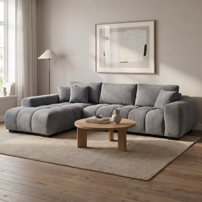 Dark Grey Fabric Sectional Sofa