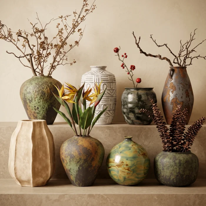 Glazed Ceramic Vases Branches