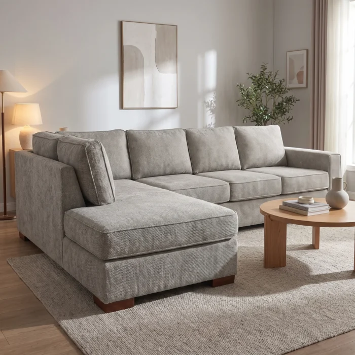 Grey Fabric L Shape Sectional Sofa