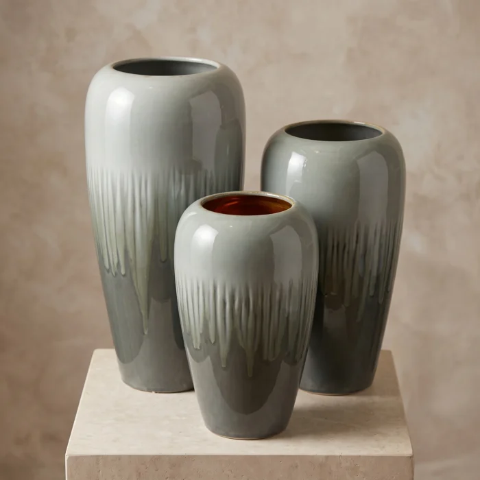Grey Green Glossy Ceramic Vases