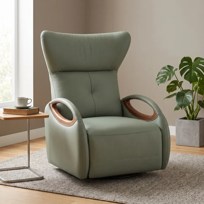 Grey Green Leather Wingback Recliner