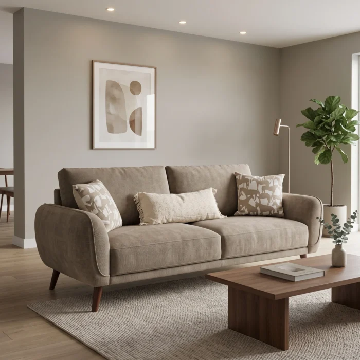 Grey Linen Three Seater Sofa
