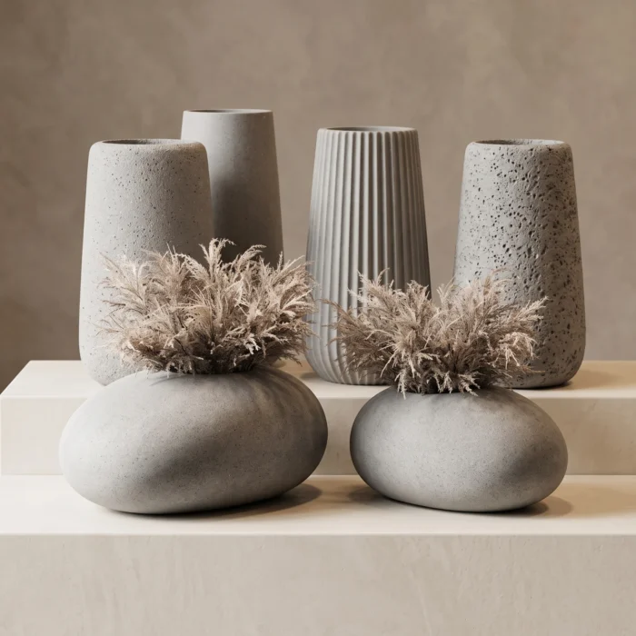Grey Stone Textured Round Vases