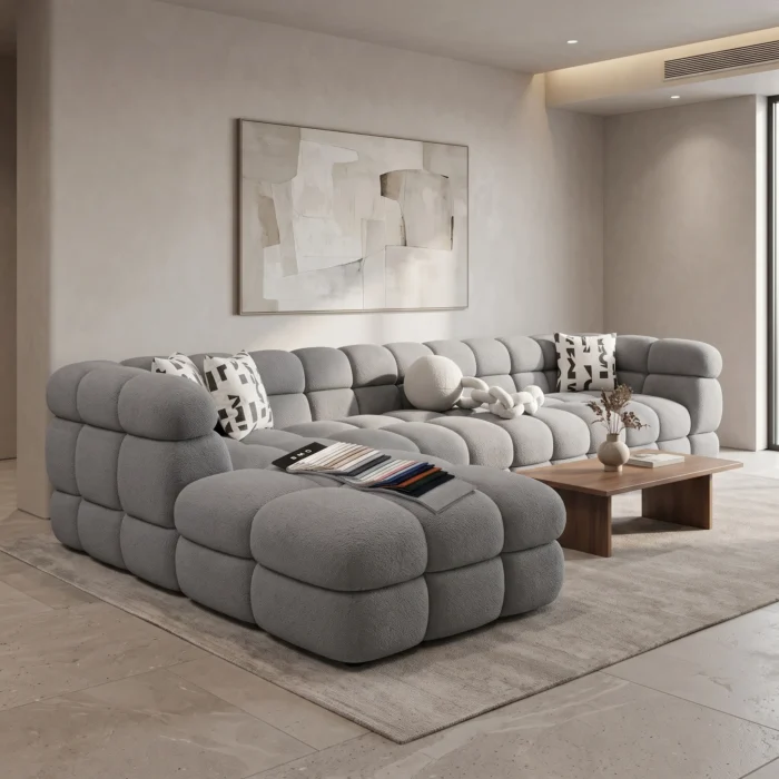 Grey Tufted Modular Sectional Sofa