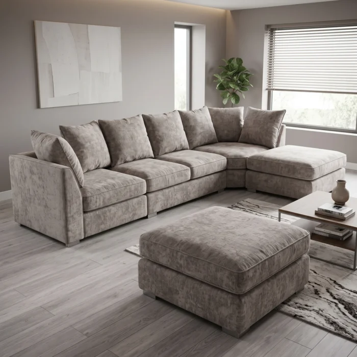 Grey Tufted Sectional With Ottoman