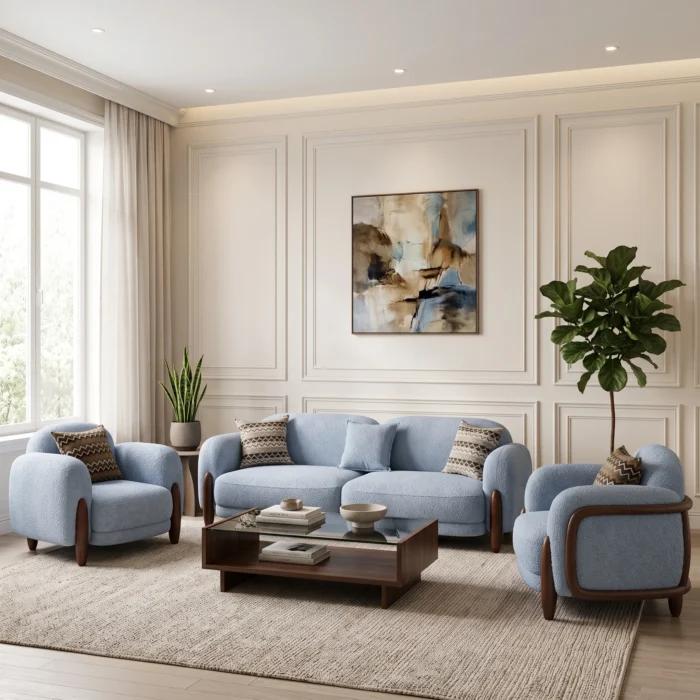 Light Blue Fabric Sofa Set