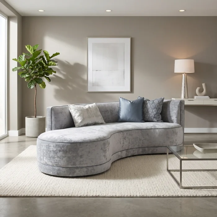 Light Grey Curved Boucle Sectional