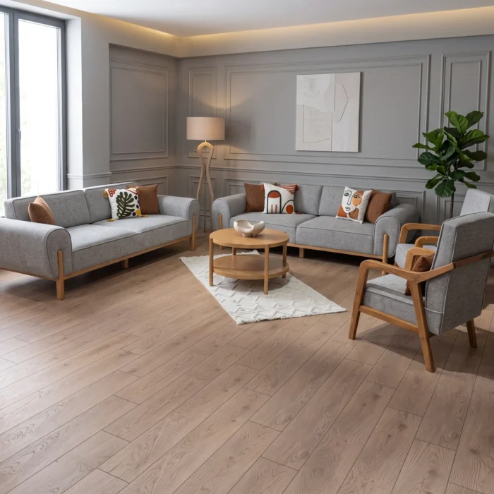 Light Grey Fabric Sectional Set