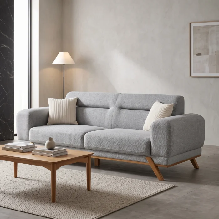 Light Grey Fabric Three Seater Sofa