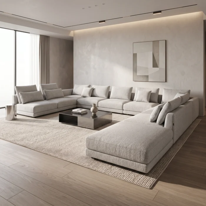 Light Grey Fabric U Shape Sectional