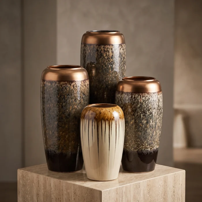 Metallic Rimmed Textured Vases