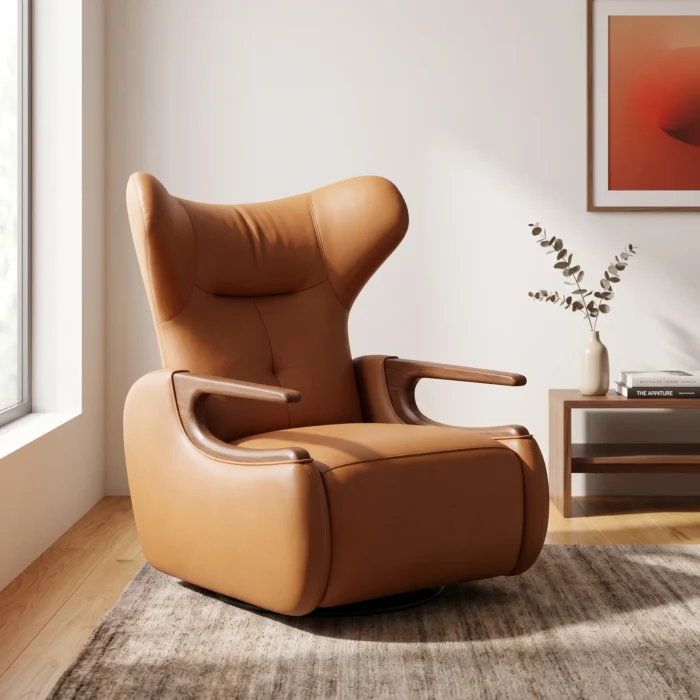 Modern Brown Leather Lounge Chair