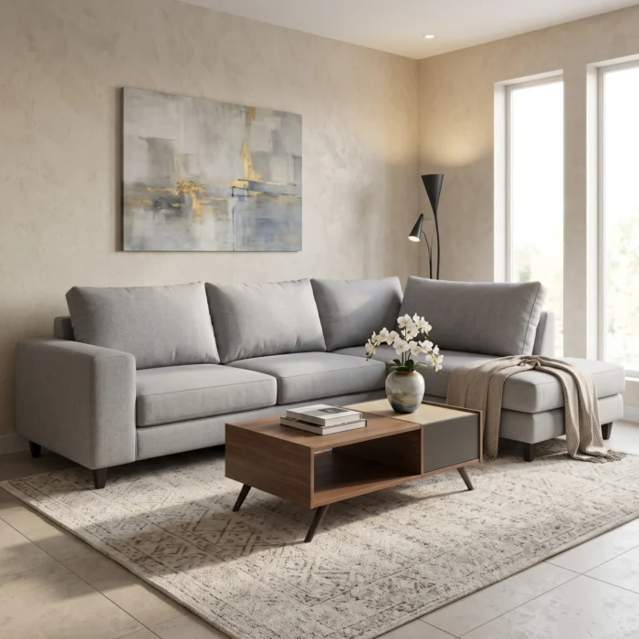 Modern Grey Fabric L Shape Sectional