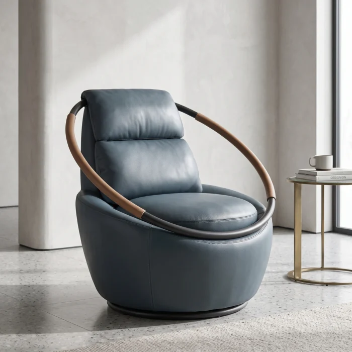 Navy Blue Leather Lounge Chair