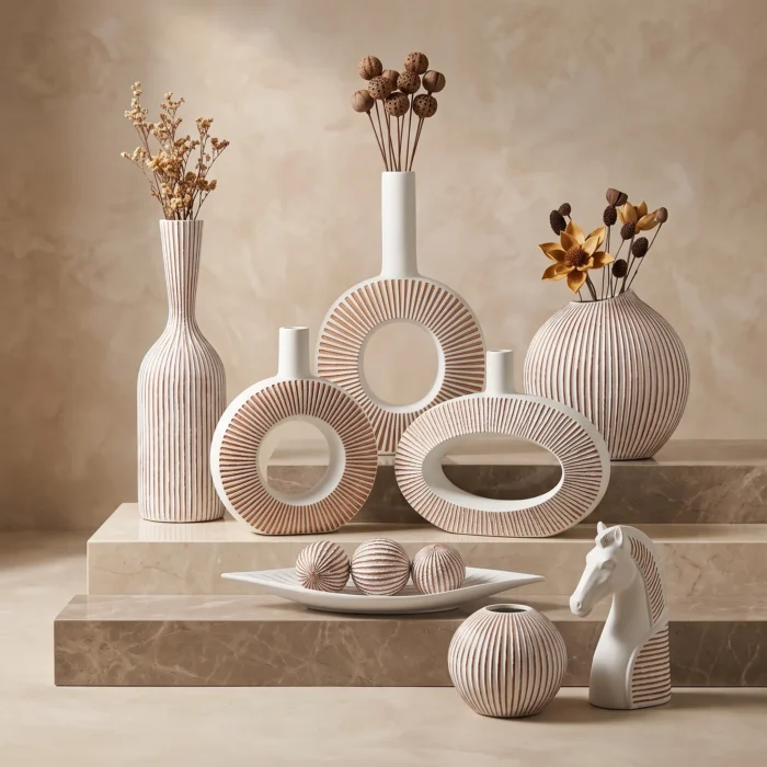 Off White Abstract Geometric Vases
