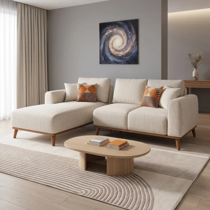 Off White Fabric Sectional Sofa