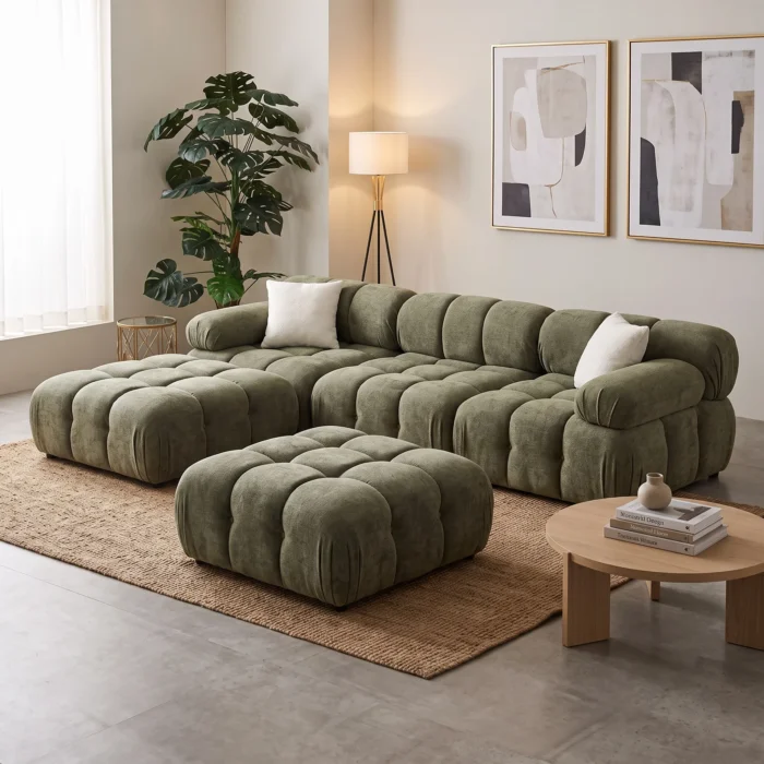 Olive Green Tufted Modular Sofa