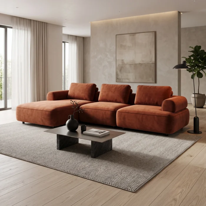 Rust Orange Velvet Sofa
