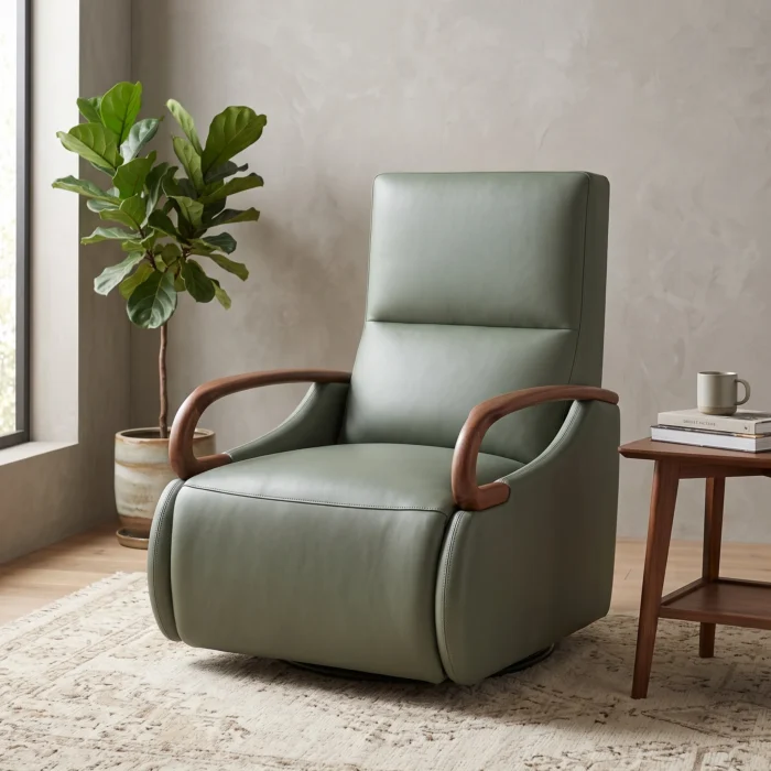 Sage Green Leather Recliner Armchair