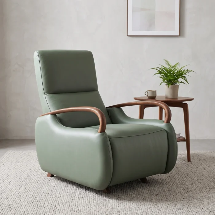 Sage Green Leather Swivel Recliner