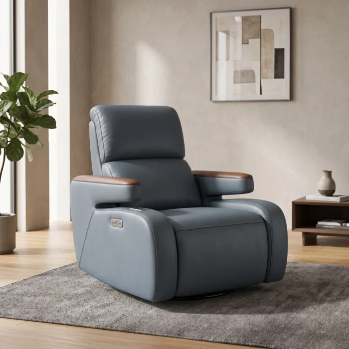 Slate Blue Leather Recliner Armchair
