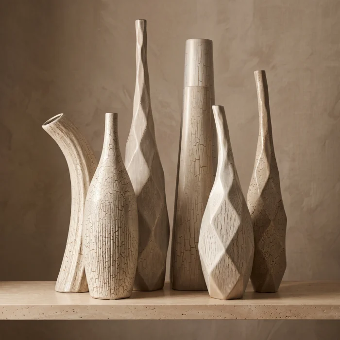 Tall White Faceted Geometric Vases