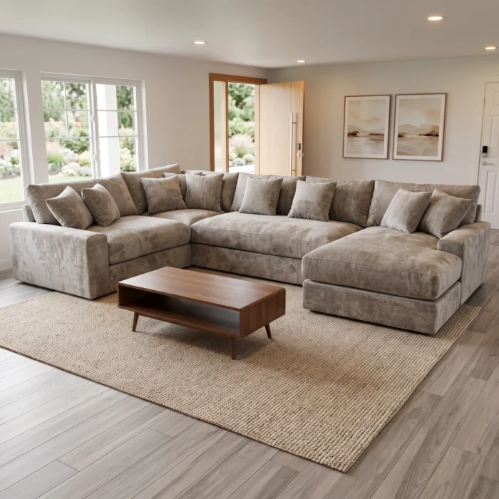 Tan Fabric U Shape Sectional