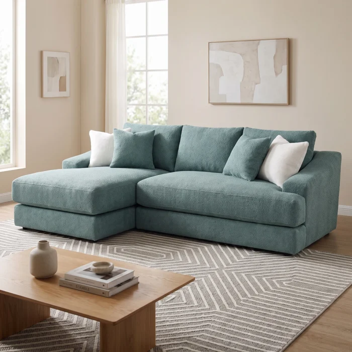 Teal Blue L Shape Sectional Sofa