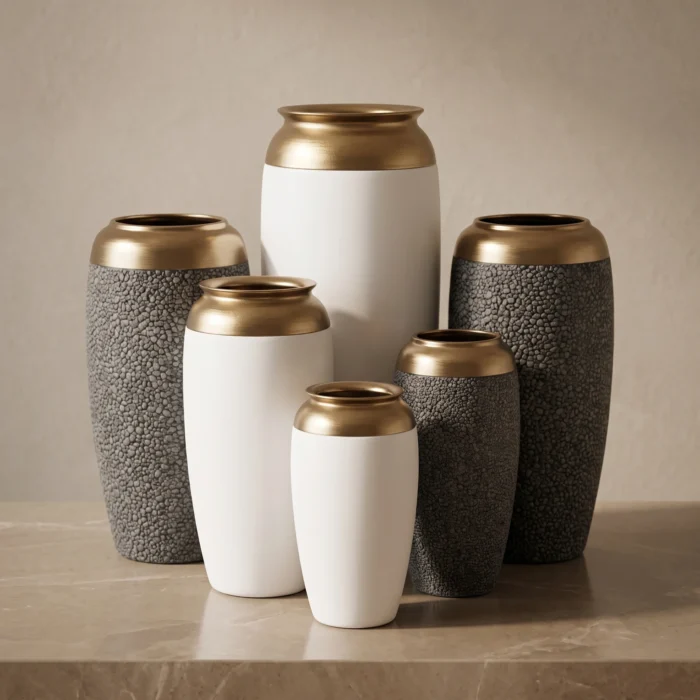 White Ceramic Vases Gold Rims