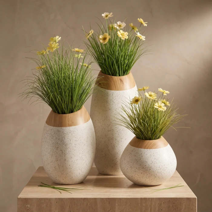 White Gold Ceramic Vase Set