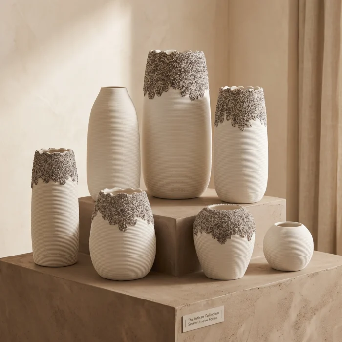 White Grey Textured Ceramic Vases