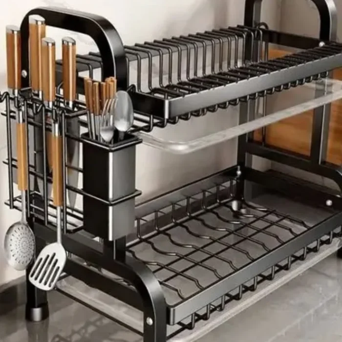 2-Tier Black Dish Drying Rack