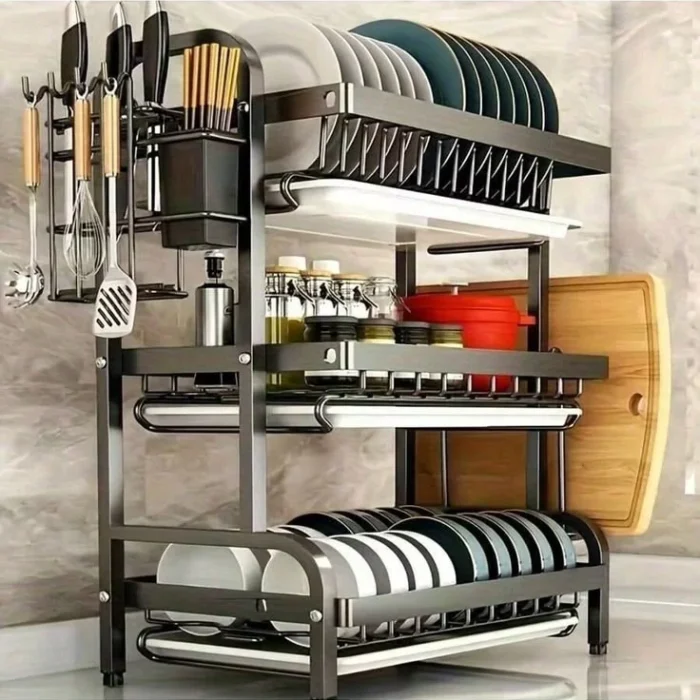 3-Tier Black Dish Drying Rack