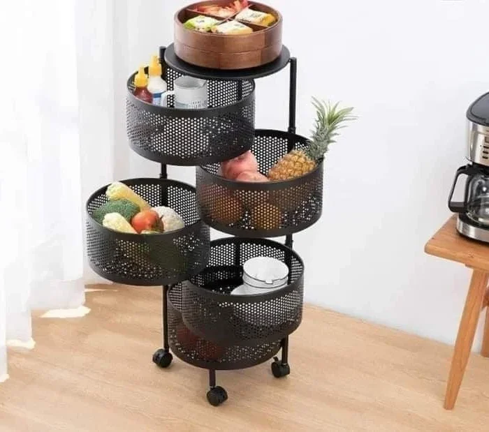 Black Mesh 5-Tier Rotating Storage Rack