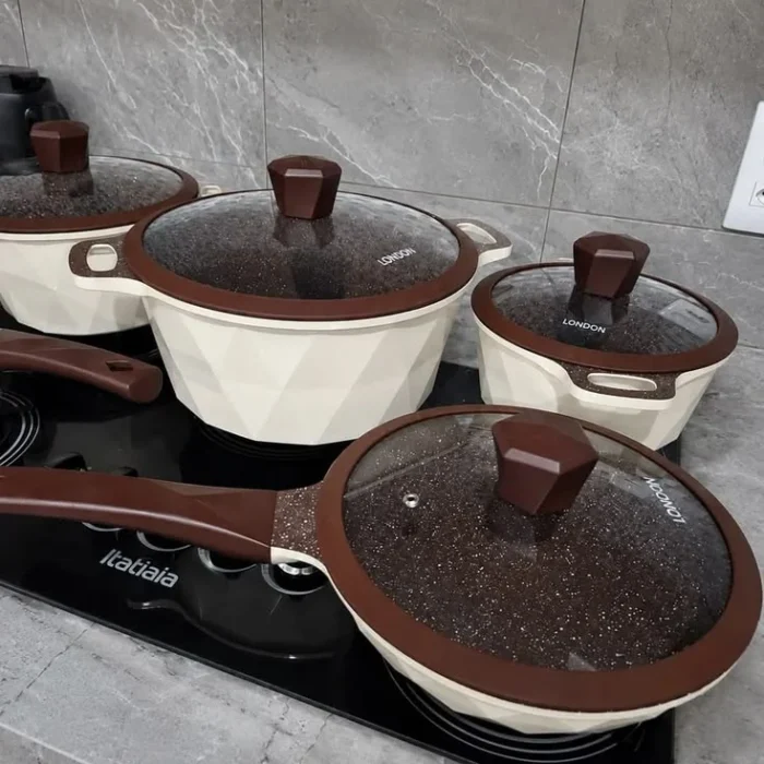 Brown Diamond Pattern Cookware Pots Set