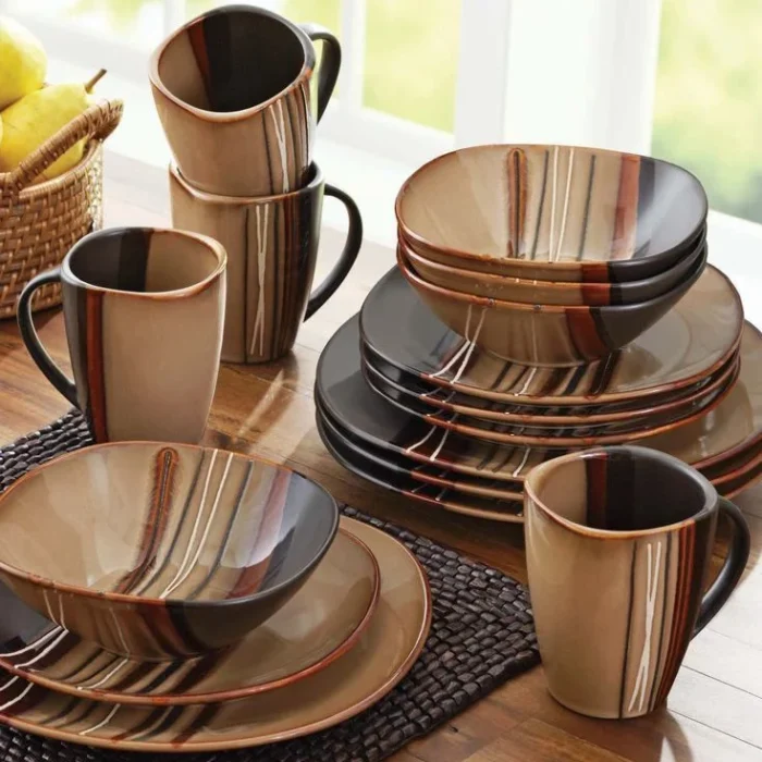 Brown Swirl Ceramic Dinnerware Set