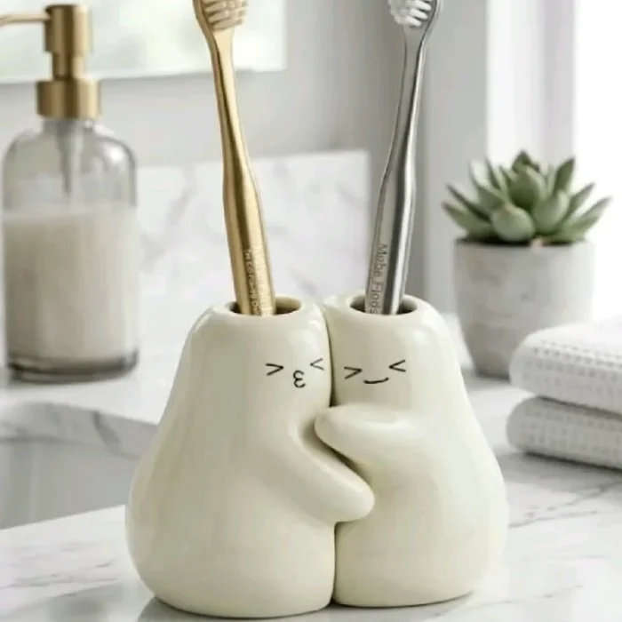 Ceramic Hugging Toothbrush Holder Stand