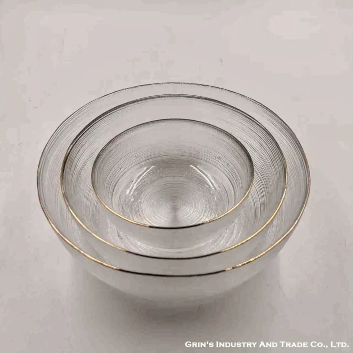 Clear Glass Bowls with Gold Rim Set